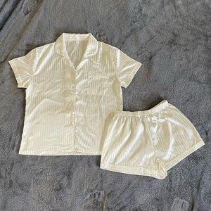 White Button Down Silk Pajamas